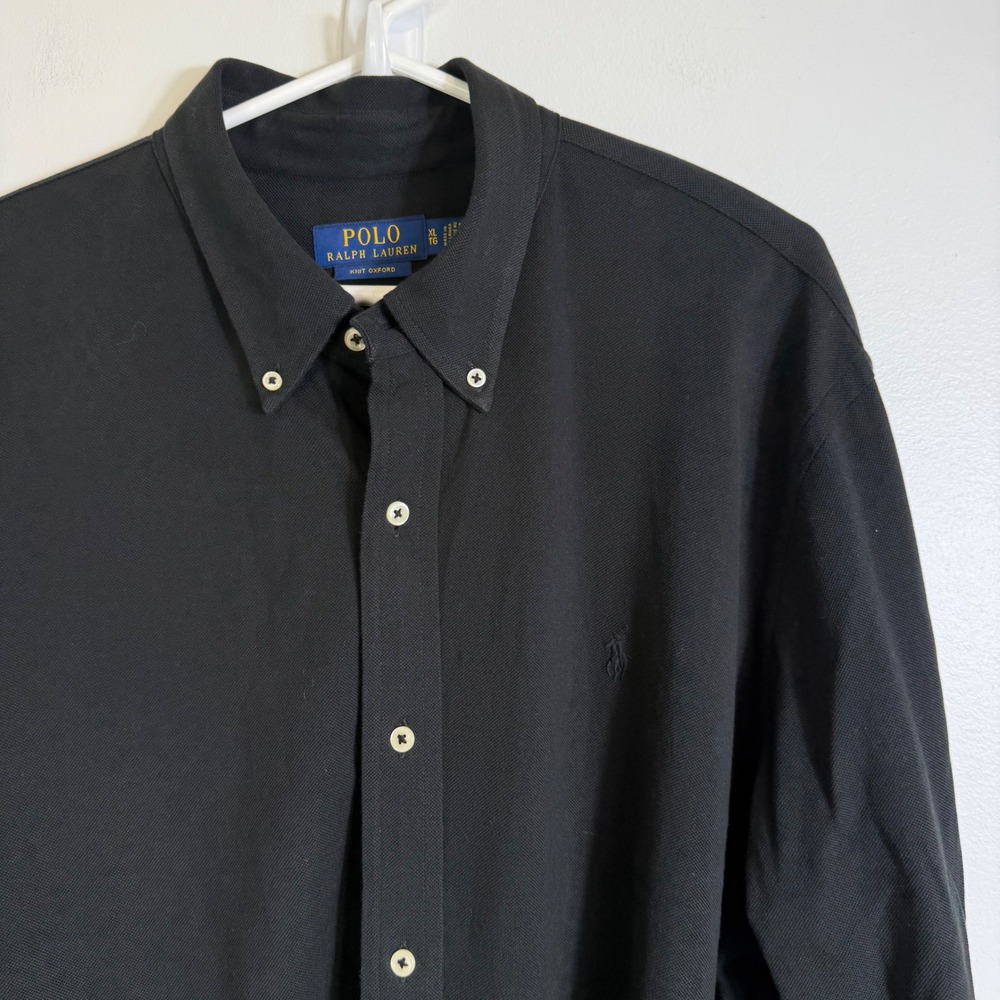 Polo Ralph Lauren Button Down Mens XL Black Knit Oxford Long Sleeve Shirt